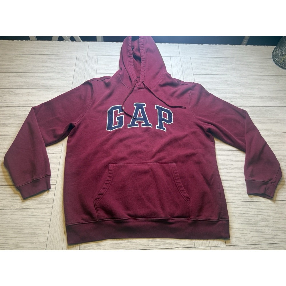 Gap Hoodie Men's Sz Large Maroon Sweatshirt Logo Spellout Pullover Classic GAP